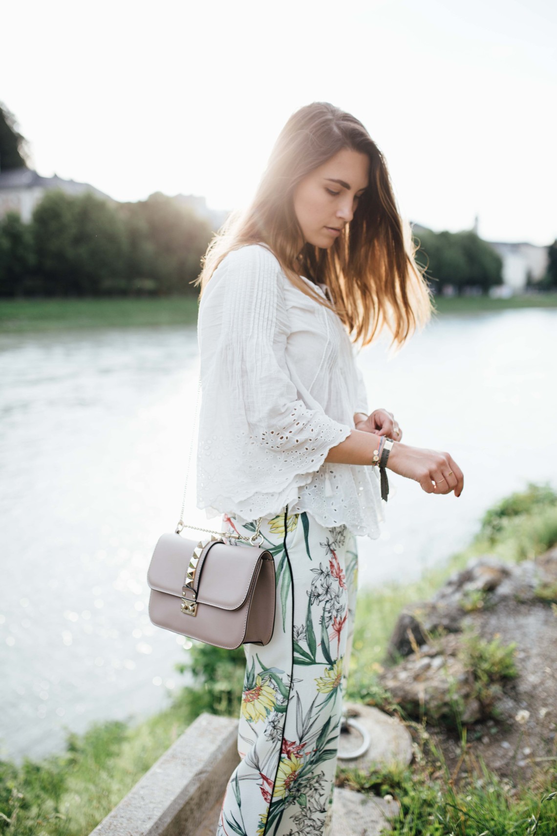 white flower pants